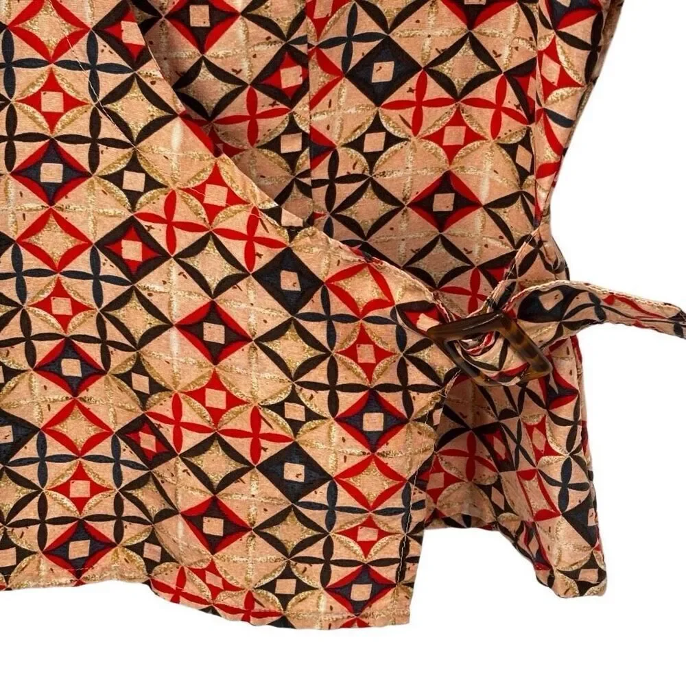 S.L.B. 100% Silk‎ Wrap Blouse Brown/Tan/Orange Size 10